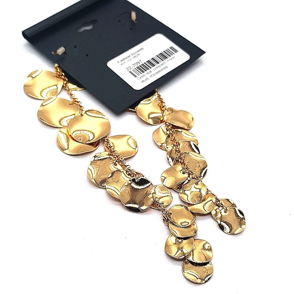 Gold Medallion 5" Dangle Drop Statement Earrings by Fashion Accents - Picture 2 of 2